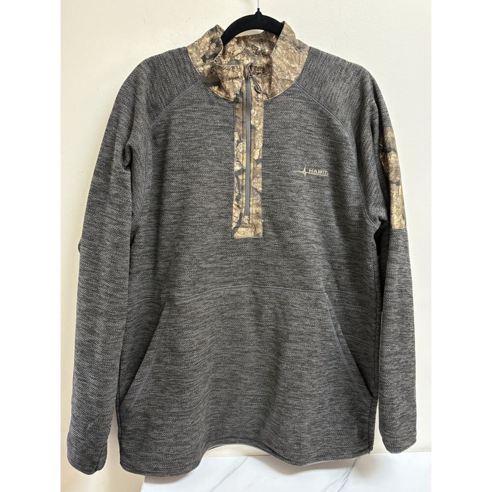 Habit Men's L Realtree Timer Magnet 1/4 Zip Pullover Gray Camo Hunting Fleece
